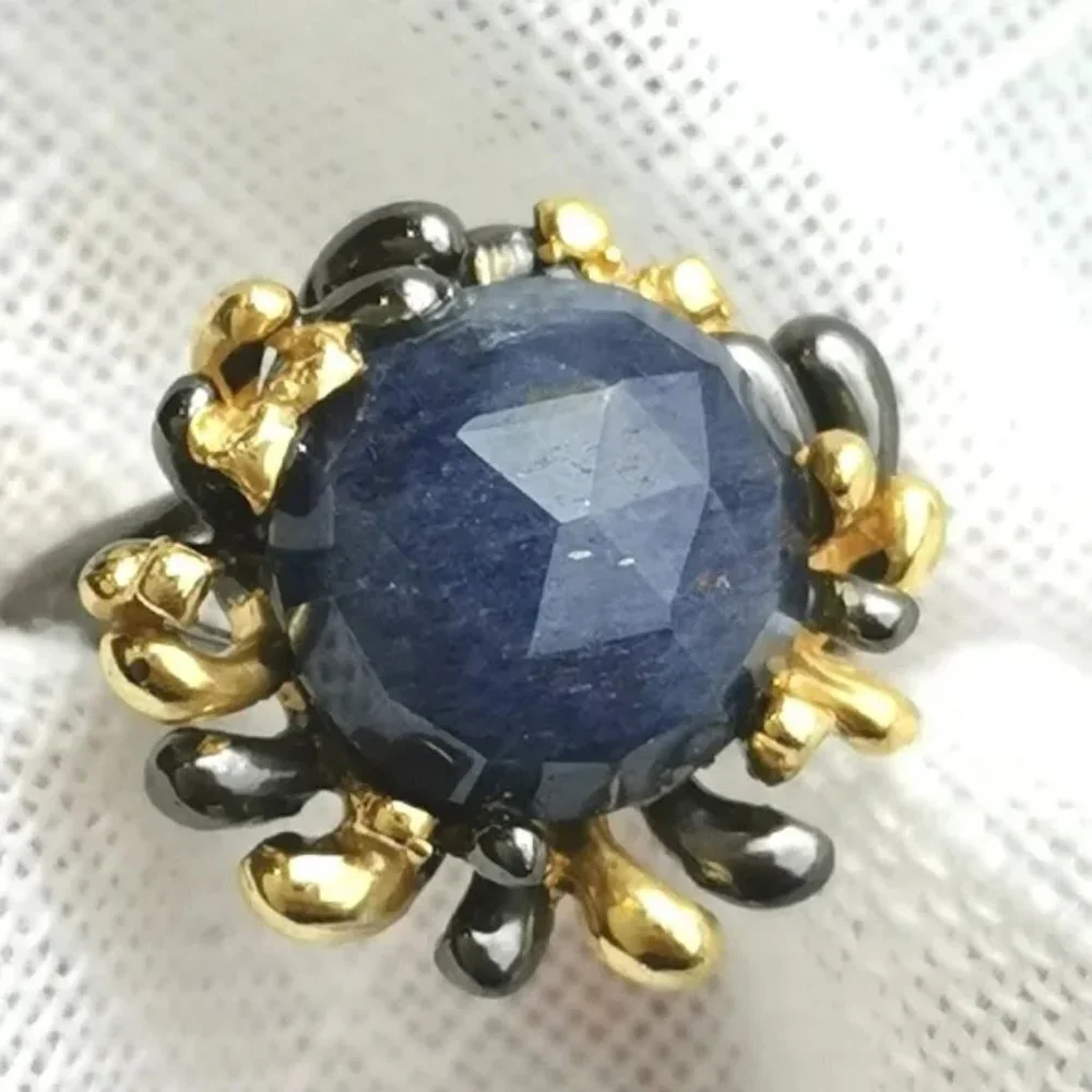 Corundum Sapphire sterling silver 14k gold ring 🆕